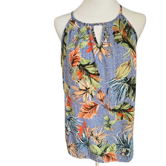 Papermoon Tops - Floral Tank Top - Blue and Orange